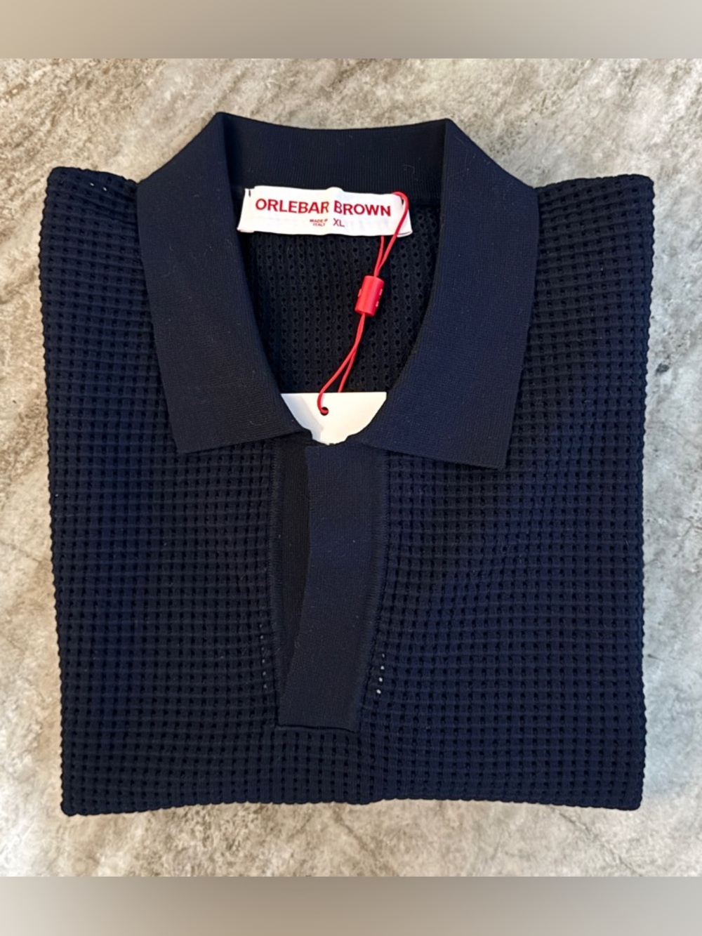 Orlebar Brown Luxury Roddy Night Iris Blue Polo Shirt XL $545 Mesh Waffle Knit - Picture 2 of 7